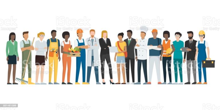 Multiethnic group of workers standing together, employment concept